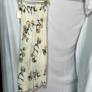 Island S elastic waist maxi skirt bias cut cream brown offset flower floral nwt